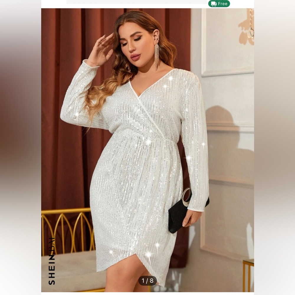 SHEIN BAE Plus Surplice Neck Wrap Sequin Dress